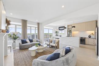 Open concept dining and living room, kitchen